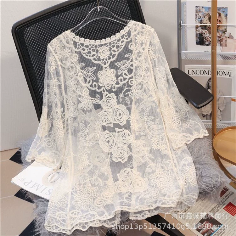 Женская пляжная накидка с длинным рукавом, one size (длина 65 см), защита от солнца, лёгкая