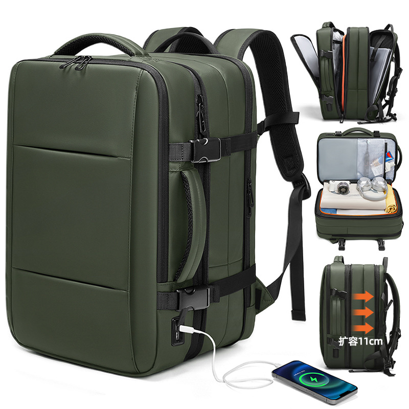 New Cross-Border Backpack for Men, Business Travel, Commuting, Water-Repellent, Expandable, Casual, 17inch Laptop Bag