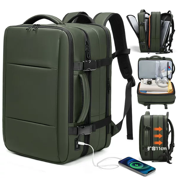 New Cross-Border Backpack for Men, Business Travel, Commuting, Water-Repellent, Expandable, Casual, 17inch Laptop Bag