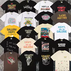 Correct Version GALLERY DEPT American Streetwear Tie-Dye Washed High Quality Graphic Short Sleeve High Street Graffiti T-Shirt