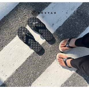 Small Fragrant Style Flat Flip Flops Women's Outer Wear Summer New Non-Slip Waterproof Flip Flops Holiday Beach Rhinestone Sandals