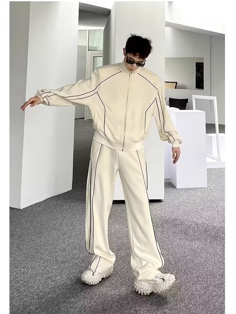 Ropa de primavera, línea clara, dos piezas, un conjunto de pantalones de cuello vertical, un conjunto de pantalones de piernas largas relajadas y deportivas.