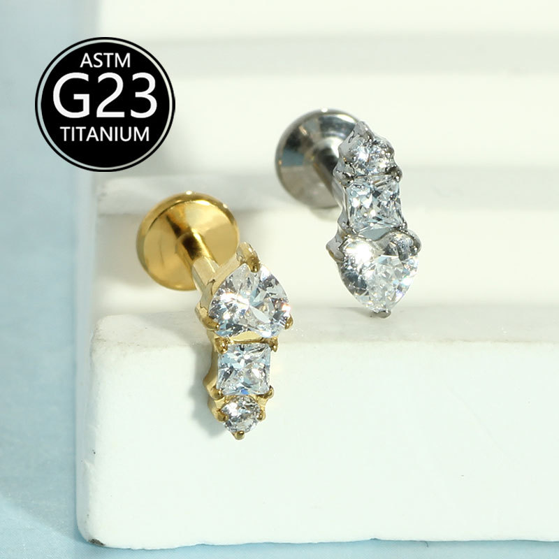 Silver pointed spike labret stud material detail