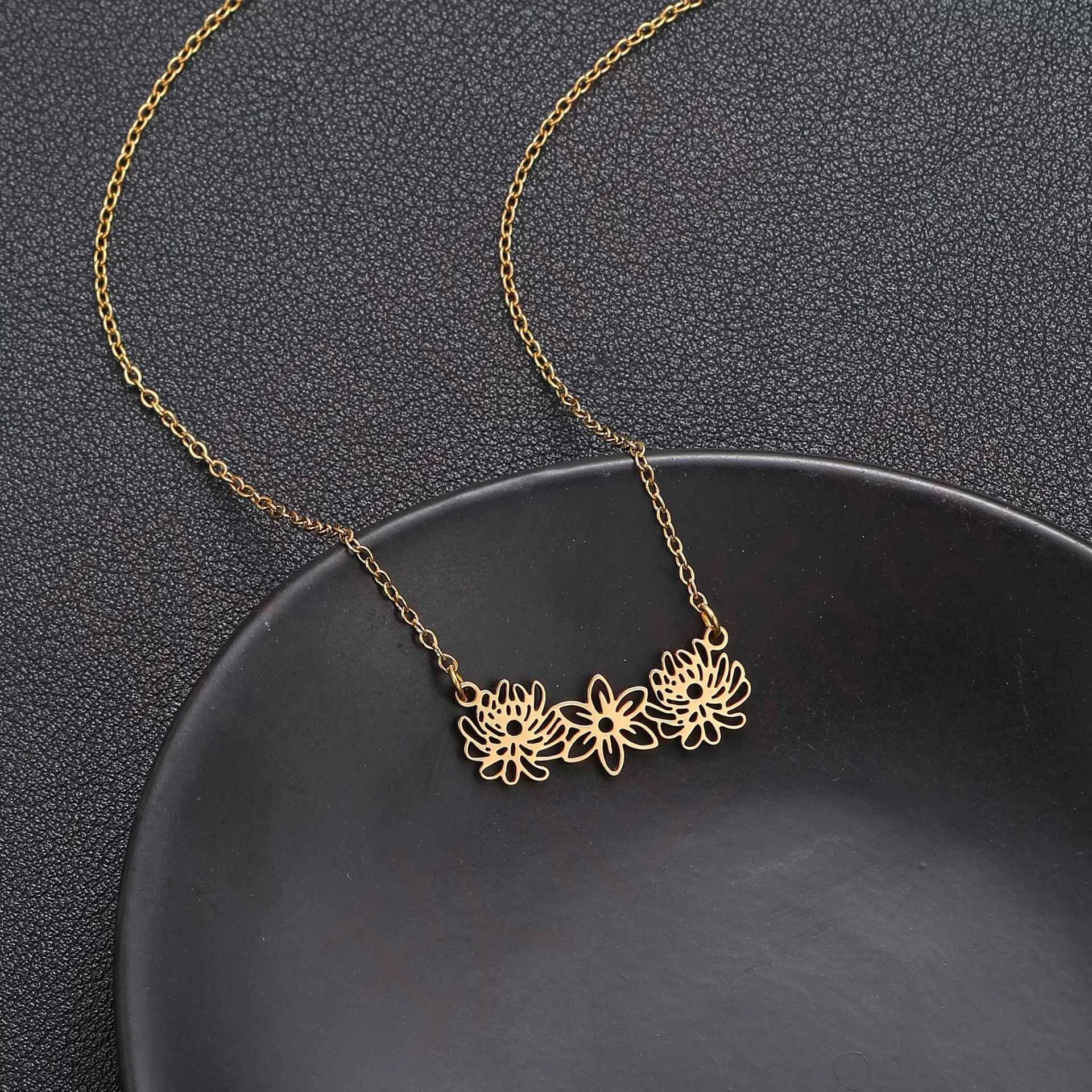 【一件定制】不锈钢组合生日花项链电镀18K金生辰花吊坠