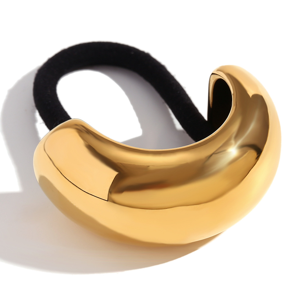Unisex ins fashion niche design simple personality hair accessories stainless steel gold plated wide face semicircle hair rope women_voghion.com