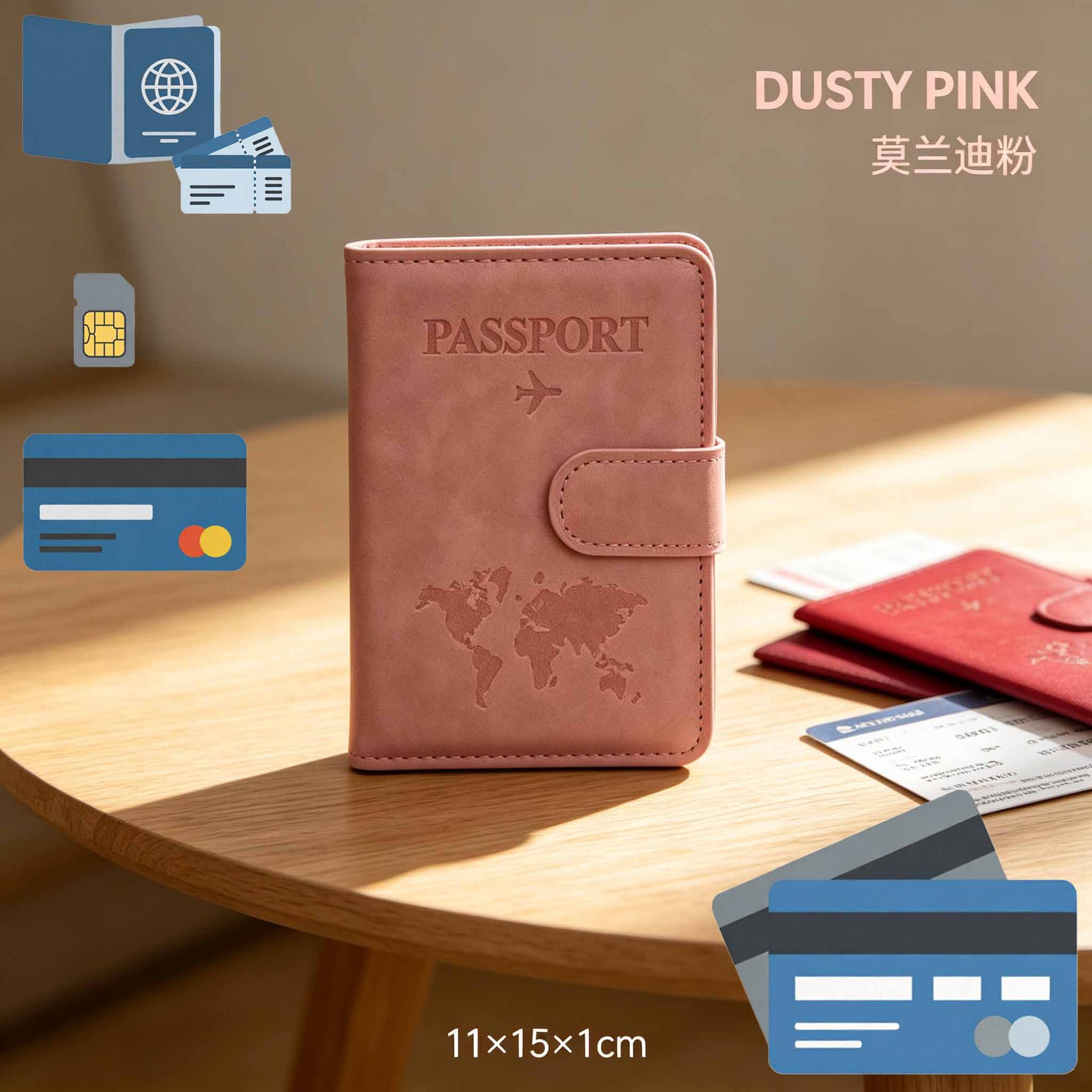 Passport Holder Multifunctional SIM Card Slot Matte PU