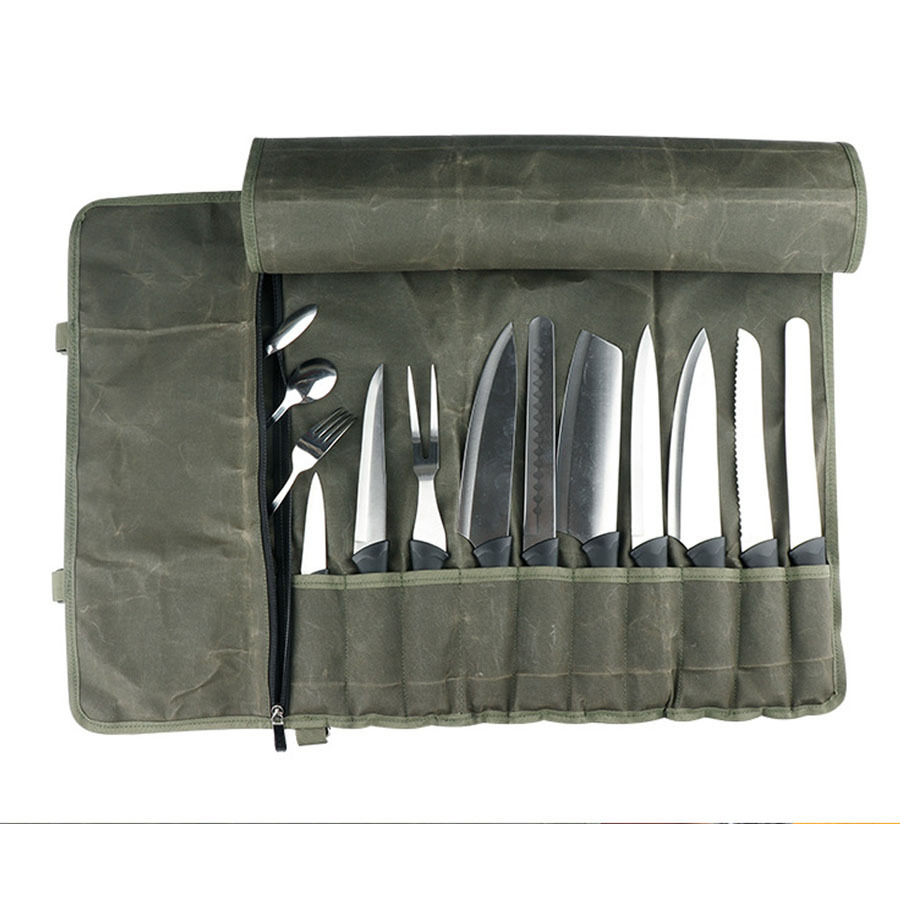 Bolsa de chef de lona de cera de aceite, plegable, portátil, de gran capacidad, antiarañazos, utensilio de cocina, bolsa de cosméticos, cuchillo de cocina, bolsa de herramientas de chef