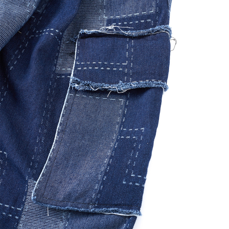 Vêtements pour hommes patchwork jambe large multi-poches jeans rétro rue silhouette ample pantalons de travail pour hommes et femmes_voghion.com