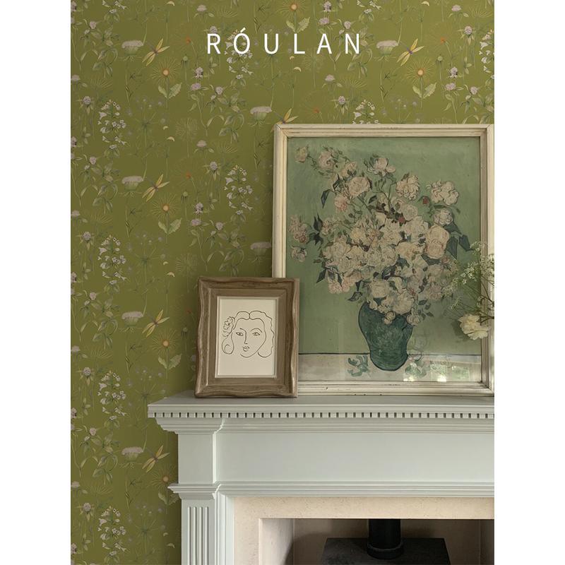 Green Retro Wallpaper American Country Living Room Wallpaper Wall Covering Tv Background Wall B&B Hotel Hanging Painting Wall Covering