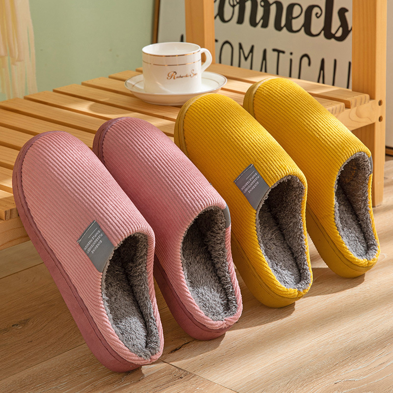 Cotton slippers women autumn and winter couples home warm non-slip plush thick bottom indoor cotton slippers men winter