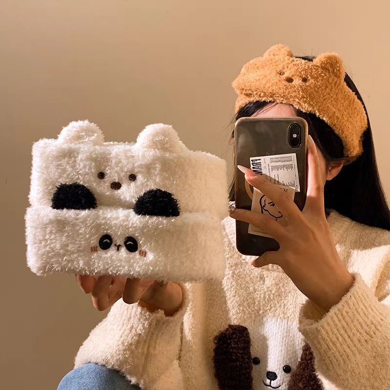 かわいいパンダの耳の毛の束の女性のマスクをつけて顔を洗う専用のカチューシャはマジックテープの髪飾りを調節することができます。|undefined