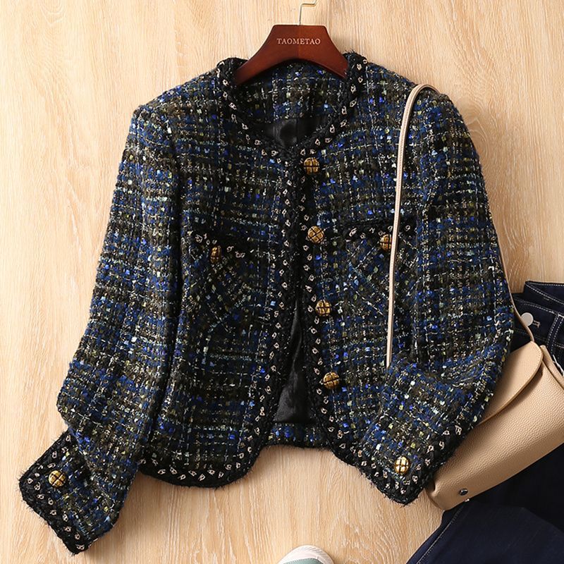 Autumn 2024 New Arrival Woven Round Neck Tweed French Style Socialite Quilted Short Chanel Style Coat for Women