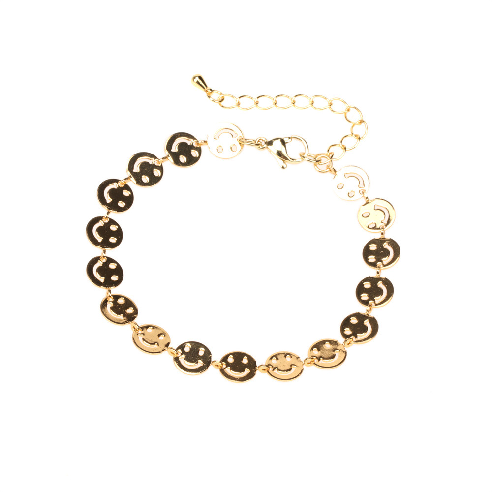 simple fashion copper smiley face chain bracelet necklace wholesale nihaojewelry