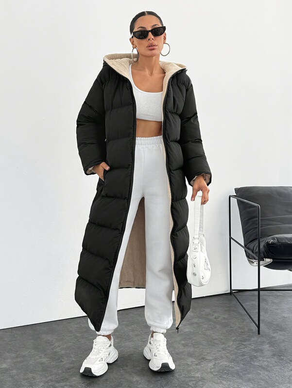 V 80627 Long Hooded Puffer Coat Cross-Border European and American Style