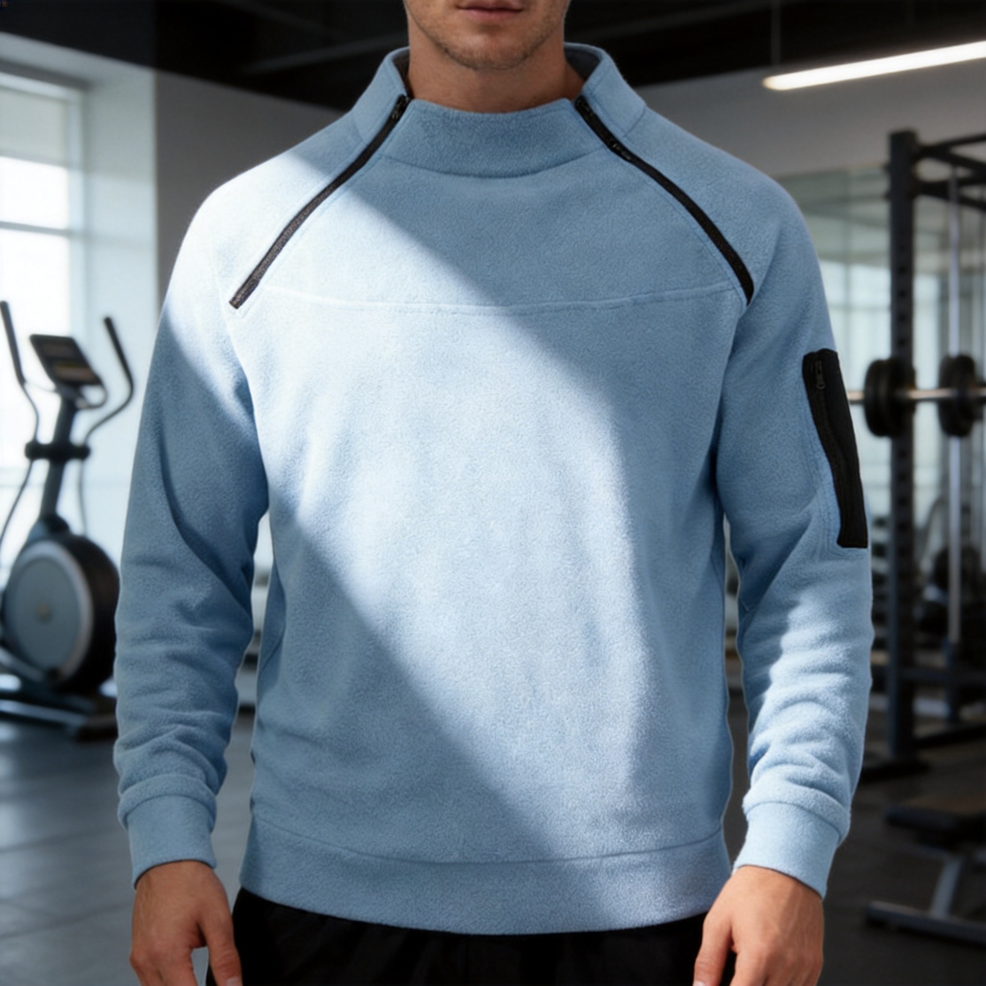 Cross-Border European Size Autumn and Winter Half-Zip Sweatshirt Slim Fit Long-Sleeve Pullover Fleece Jacket Men's European and American Sports Casual Wear