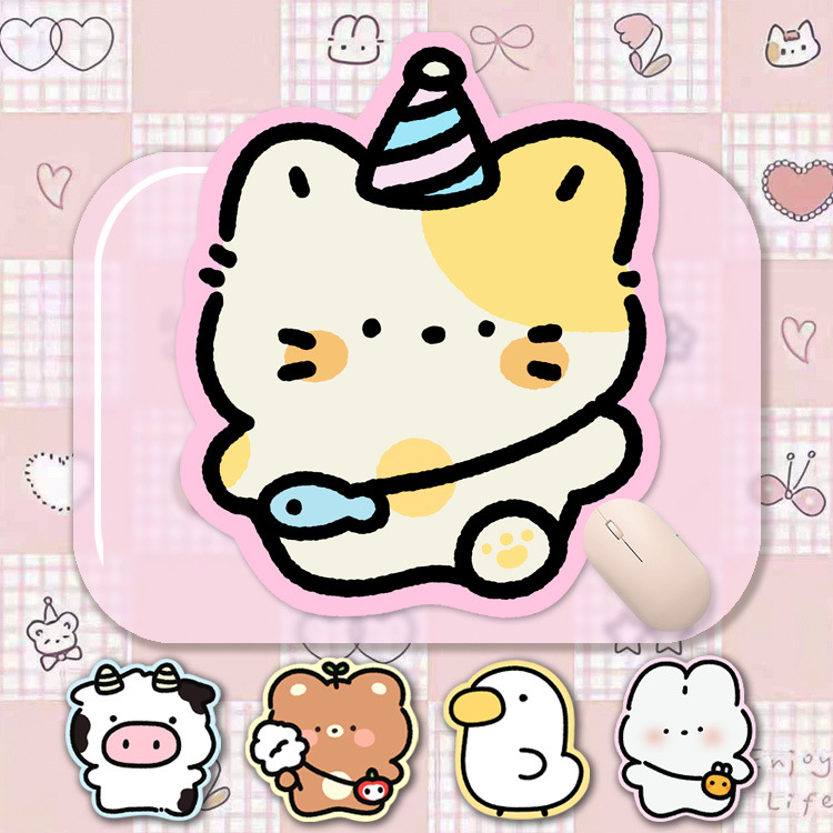 可爱卡通鼠标垫小号猫咪动物女生防滑耐磨软垫办公娱乐加厚皮革