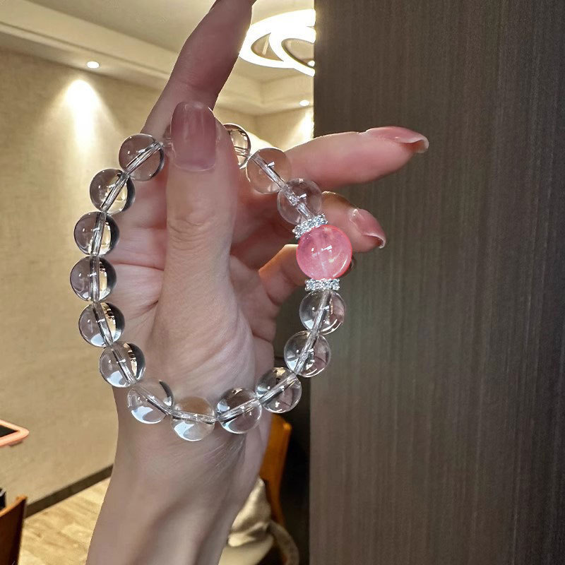 Light Luxury High-End Imitation White Crystal Peach Pollen Bracelet Beaded Niche Popular Simple Hand Jewelry Ethnic Style Does Not Fade Light Luxury High-End Imitation White Crystal Peach Pollen Bracelet Beaded Niche Popular Simple Hand Jewelry Ethnic Style Does Not Fade