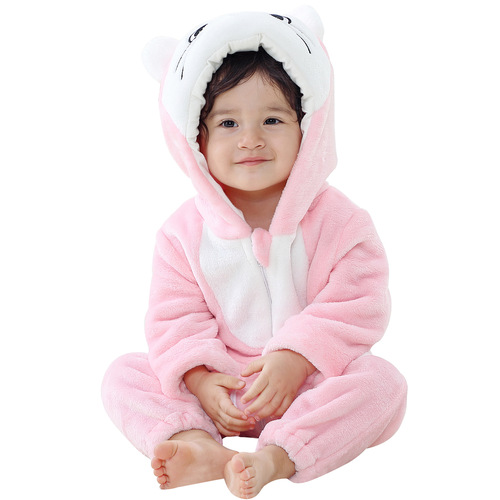 MICHLEY cross-border new infant and toddler harem infant and toddler flannel crawling suit children's cartoon animal one-piece