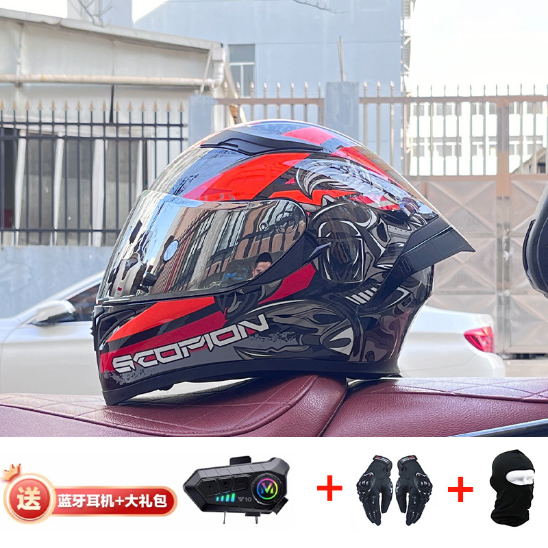 Casco de cola grande de motocicleta Jiekai Casco completo con auriculares Bluetooth Casco de conducción de motocicleta eléctrica de cuatro estaciones para hombre