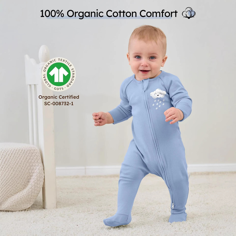 Cross-Border Amazon A-Class Pure Cotton Baby Romper Jumpsuit Unisex Two-Way Zipper Footed Sleepwear Custom-Made