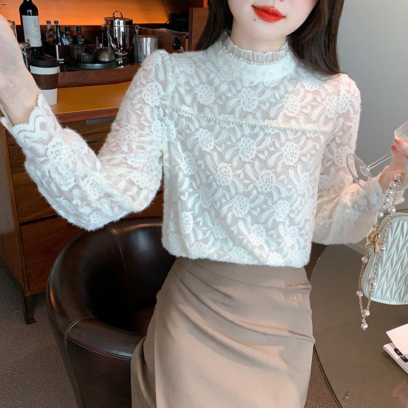 열 속옷 여성 기모 두꺼운 겨울 새로운 패션 아우터 착용 타이트한 레이스베이스 셔츠 하이 엔드 리치 여성 탑