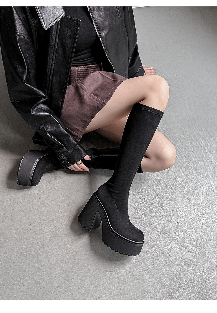 Boot nữ cổ cao ôm chân siêu cao gót đế dày mùa thu đông — Lớp lót da lộn, Lớp lót bằng da chi tiết 23