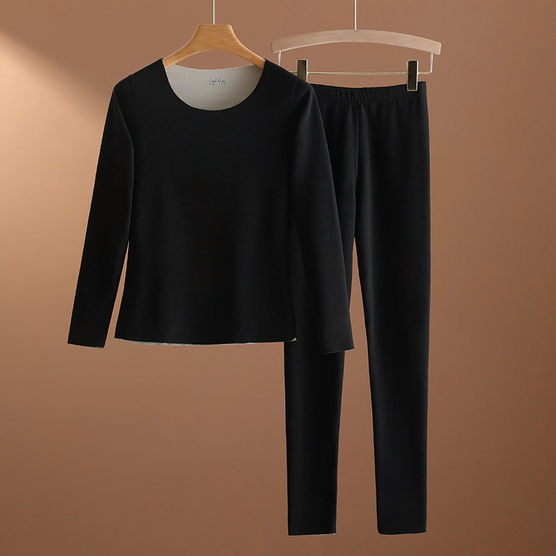 Conjunto de ropa interior térmica de terciopelo sin costuras de otoño e invierno, traje de manga larga engrosado y caliente para mujer, conjunto de ropa de otoño y pantalones largos