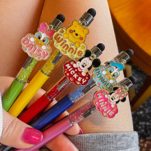 高颜值按动中性笔可爱超萌卡通动物少女心贴片按压式黑色水笔速干