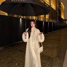 狐狸毛袖口羊毛双面呢大衣女2025冬加长款呢子高级感毛呢外套洋气