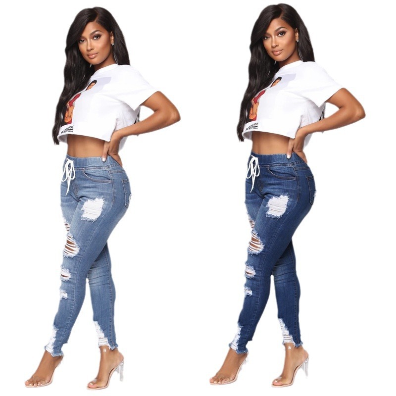 En stock suministro directo 2022 elástico ripped tight hip lifting Amazon deseo AliExpress Venta caliente Jeans para las mujeres