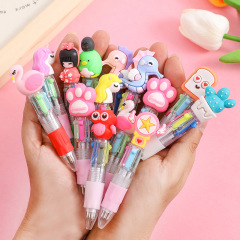 かわいい漫画の萌え物の頭の小さい4色のミニカラーの4色のボールペンの学生の文房具の贈り物の賞品のボールペン