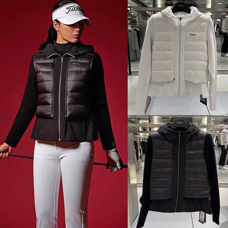 26 Autumn/Winter Women's Golf Zipper Hooded down Vest Knitted Jacket Two-Piece Set with Knitted Sleeves 26 Autumn/Winter Women's Golf Zipper Hooded down Vest Knitted Jacket Two-Piece Set with Knitted Sleeves