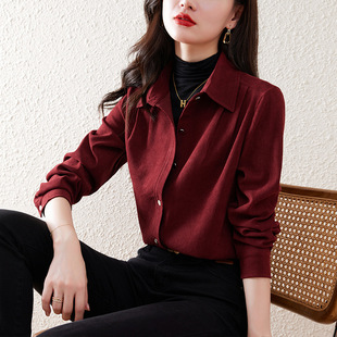 Real Shot of 2025 Autumn and Winter Versatile Layered Brushed Shirt Women's Long-Sleeved Loose Large Size Tops for Women