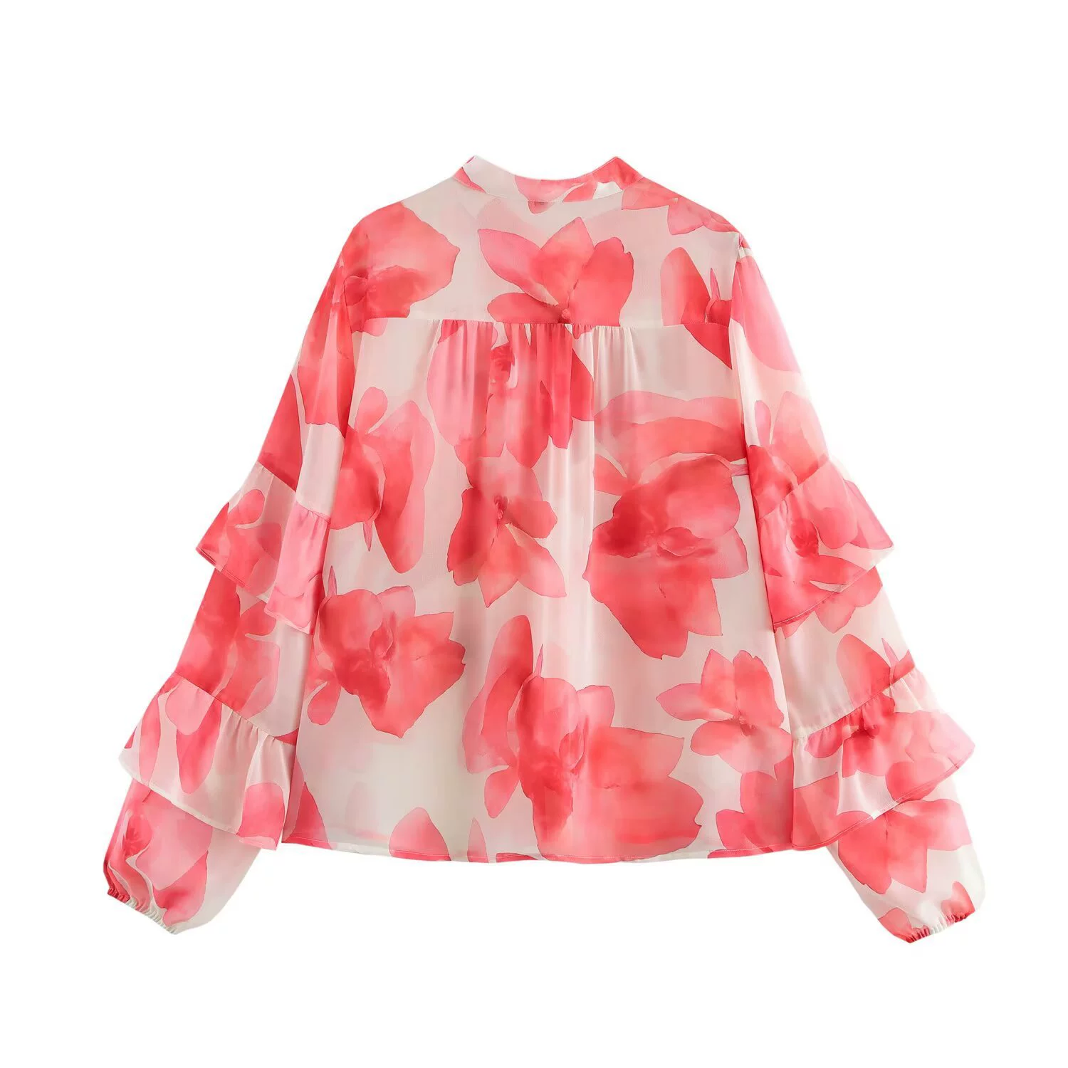 Wholesale 2025 Spring Long Sleeve Printed Chiffon Top Fashion Commuting Style Layered Women's Shirt KK2-5744
