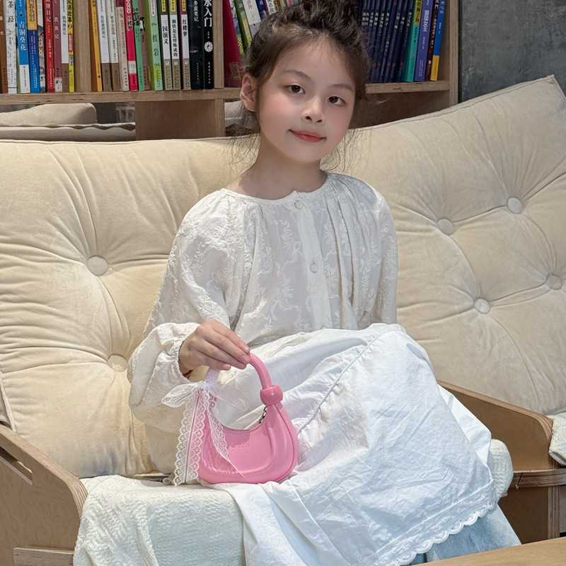 Bolso de hombro para niños y niñas de moda, bolso de media luna portátil para niña de encaje dulce, bolso para niños de color sólido simple