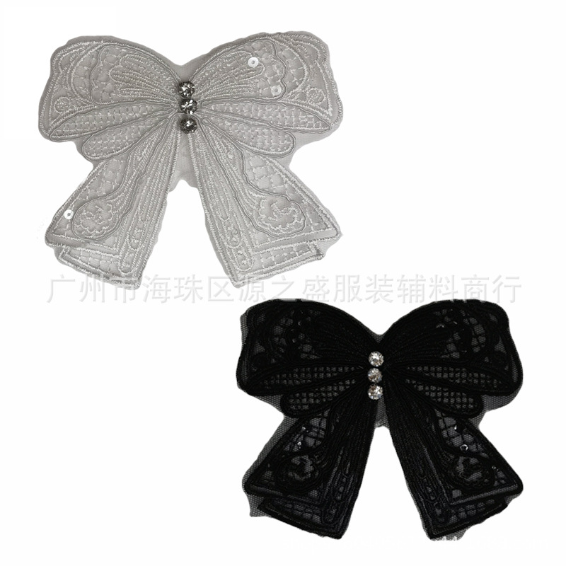 雪纺蝴蝶结布贴加钻蝴蝶结刺绣补丁贴蝴蝶结衣领配饰服装辅料贴片