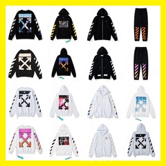 【Off秋冬シリーズ】OW矢印落書き花火99ゴムプリントパーカーカップルジッパーパーカーズボン