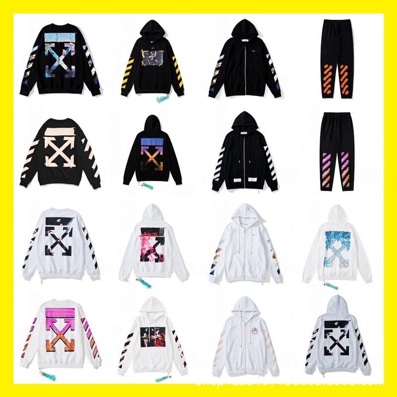 [Off Autumn and Winter Series] Ow Arrow Graffiti Fireworks 99 Strip Printed Sweatshirt Couple Zipper Hoodie Pants