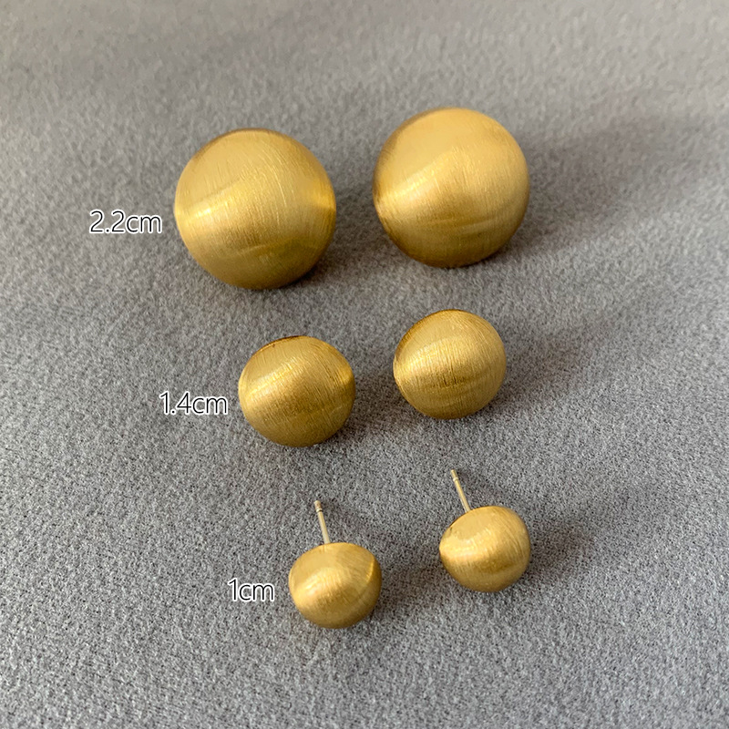 简约百搭金属半球高级感925银针耳钉光面拉丝半球耳环耳饰批发