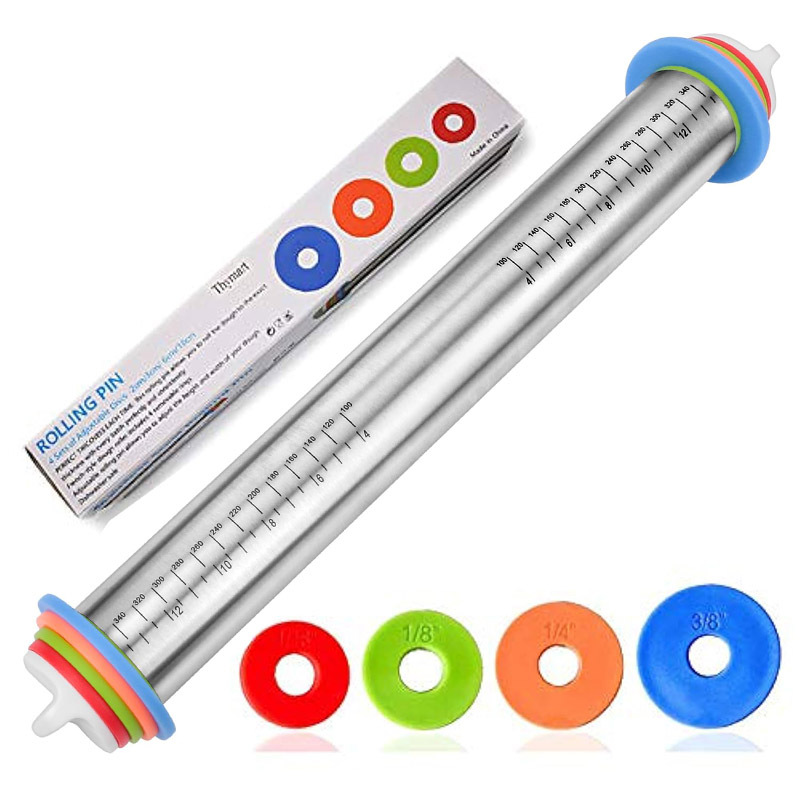 17-inch adjustable stainless steel rolling pin, thickness-adjustable dough kneading and baking rolling pin with scale, flour rolling pin