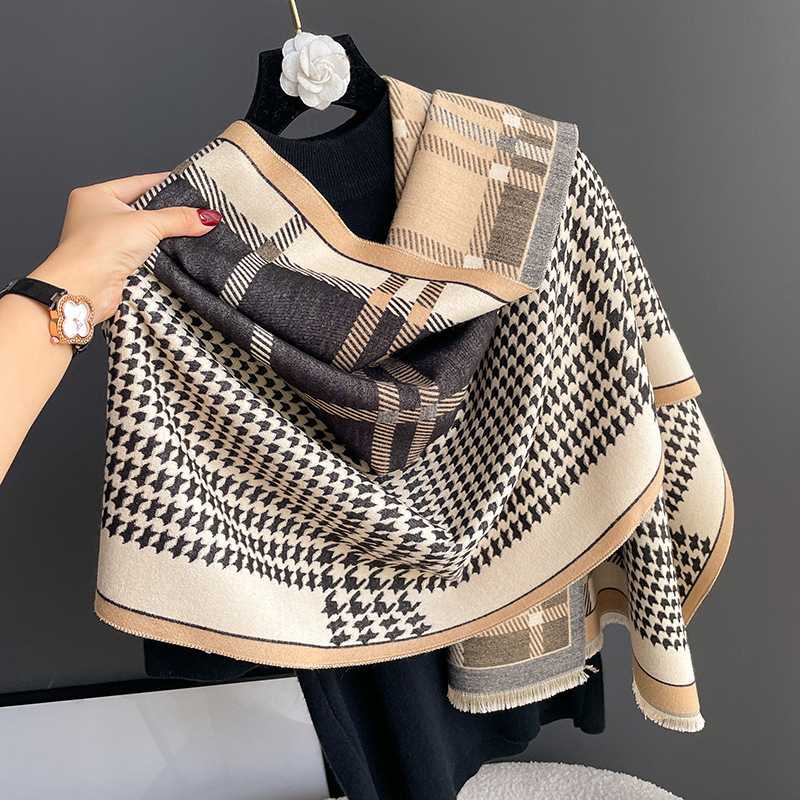 Houndstooth Scarf Women's 2022 New Winter All-match Western Fashion Cashmere Scarf Warm Thickened Shawl Trendy