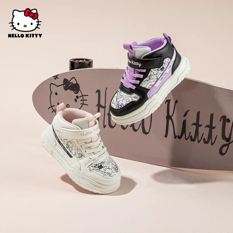 Первые детские ботинки Hello Kitty 2024 осень для девочек с мягкой подошвой, комфортные спортивные кроссовки в китайском стиле