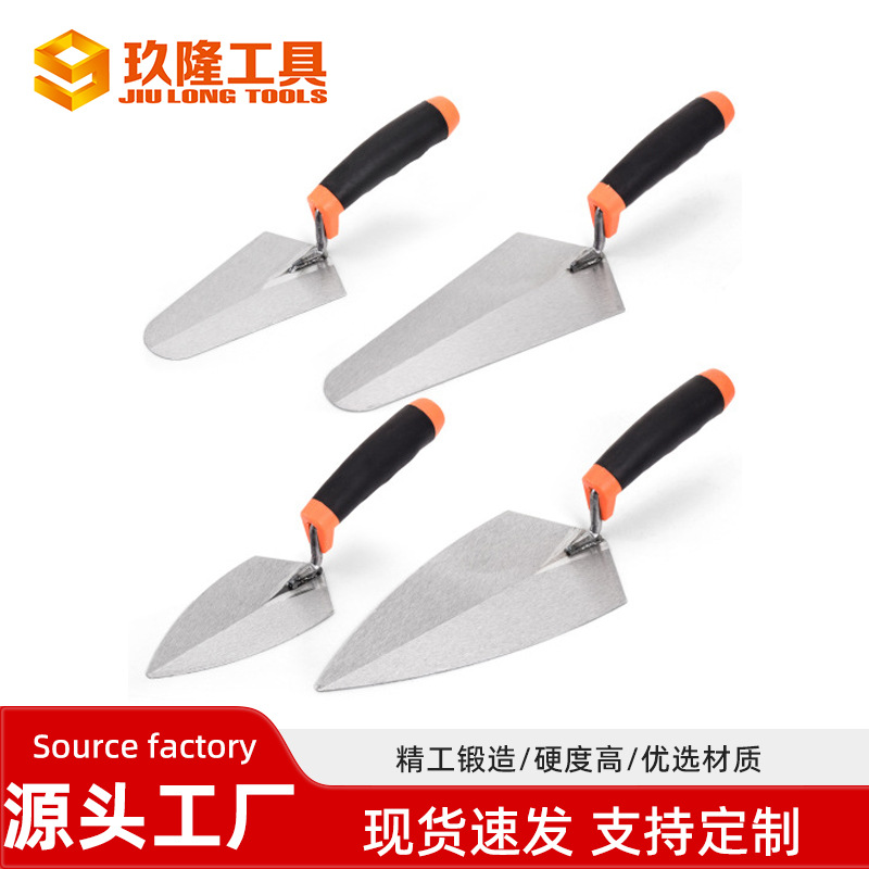 厂家专业生产出口双色塑柄砌砖刀木柄灰刀50#碳钢砌砖刀手工