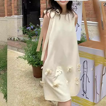 法式温柔风白色无袖连衣裙女夏设计感小众小个子甜美背心小白裙子