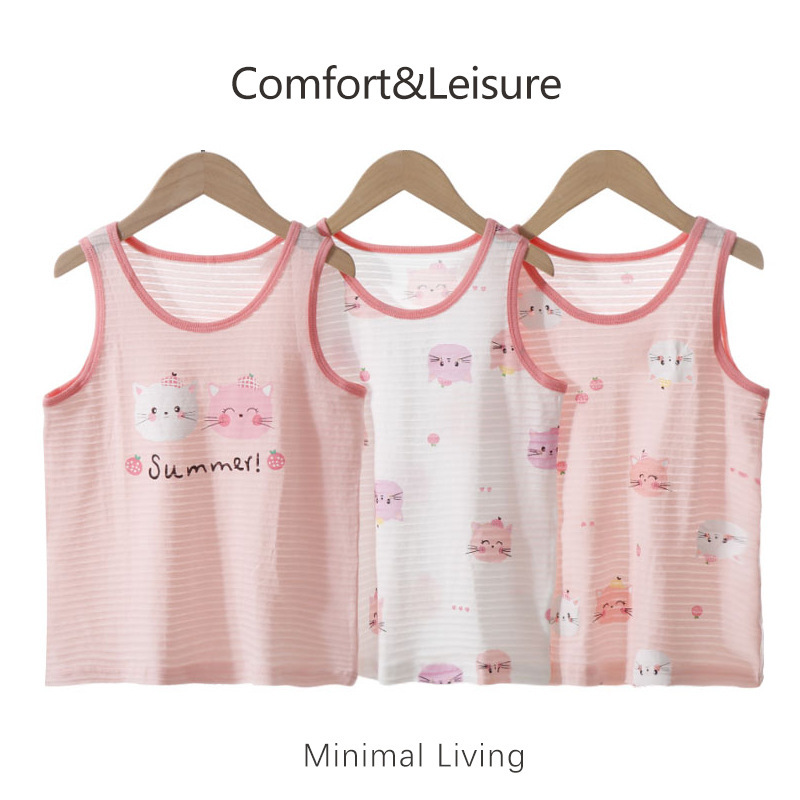 Baby Vest Summer Pure Cotton Base Shirt for Boys and Girls, Bamboo Cotton Vest, Breathable Popular Style for Older Children