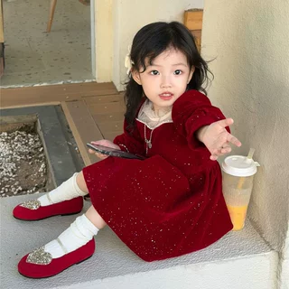 女童裙子闪闪亮密丝绒加绒加厚公主裙连衣裙2026秋冬装新款外贸