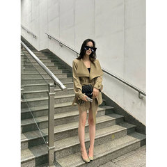 5werkwen 北川景子古早风衣 荷叶领短款大翻领风衣外套气质大衣
