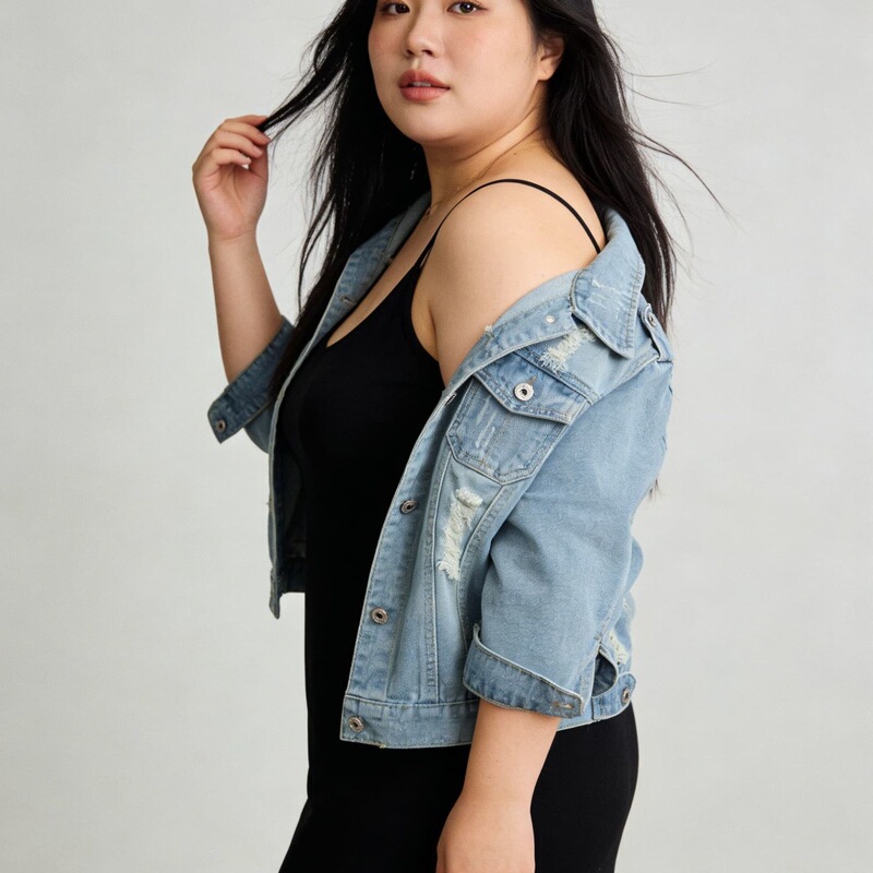 Plus Size Women's Ripped Denim Jacket, Spring and Summer Short-Sleeve Slim-Fit Short Jacket for Women Plus Size Women's Ripped Denim Jacket, Spring and Summer Short-Sleeve Slim-Fit Short Jacket for Women