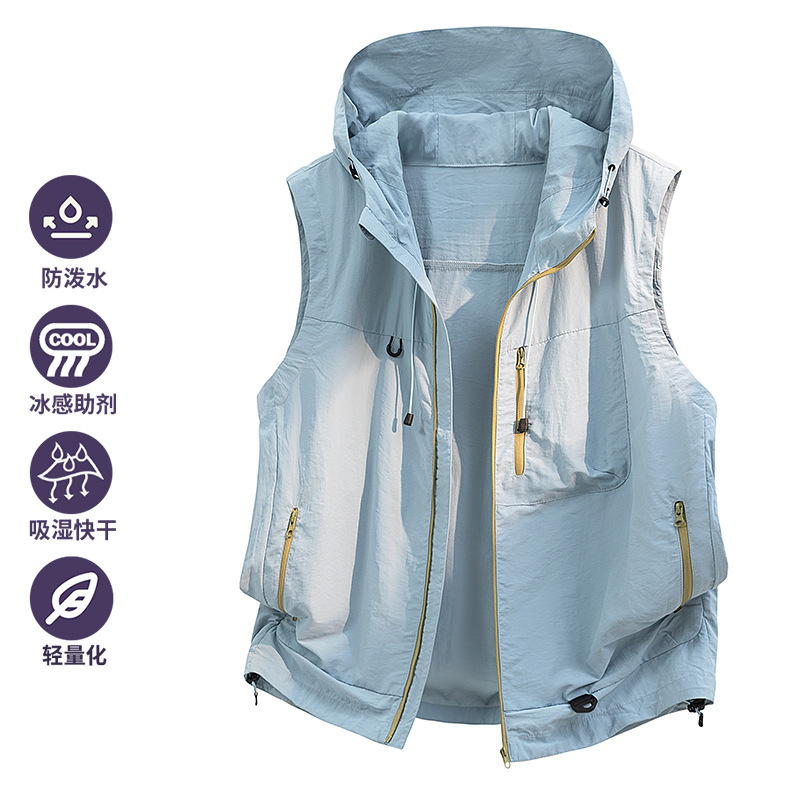 2026 New Hooded Vest Jacket for Men, Camping and Hiking Outdoor Couple's Windbreaker Vest, Trendy Brand Multi-Pocket Vest