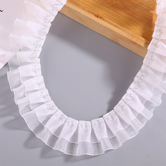 新款百搭雙層銀邊雪紗帶褶皺打折花邊手工diy娃娃領披肩花邊批發
